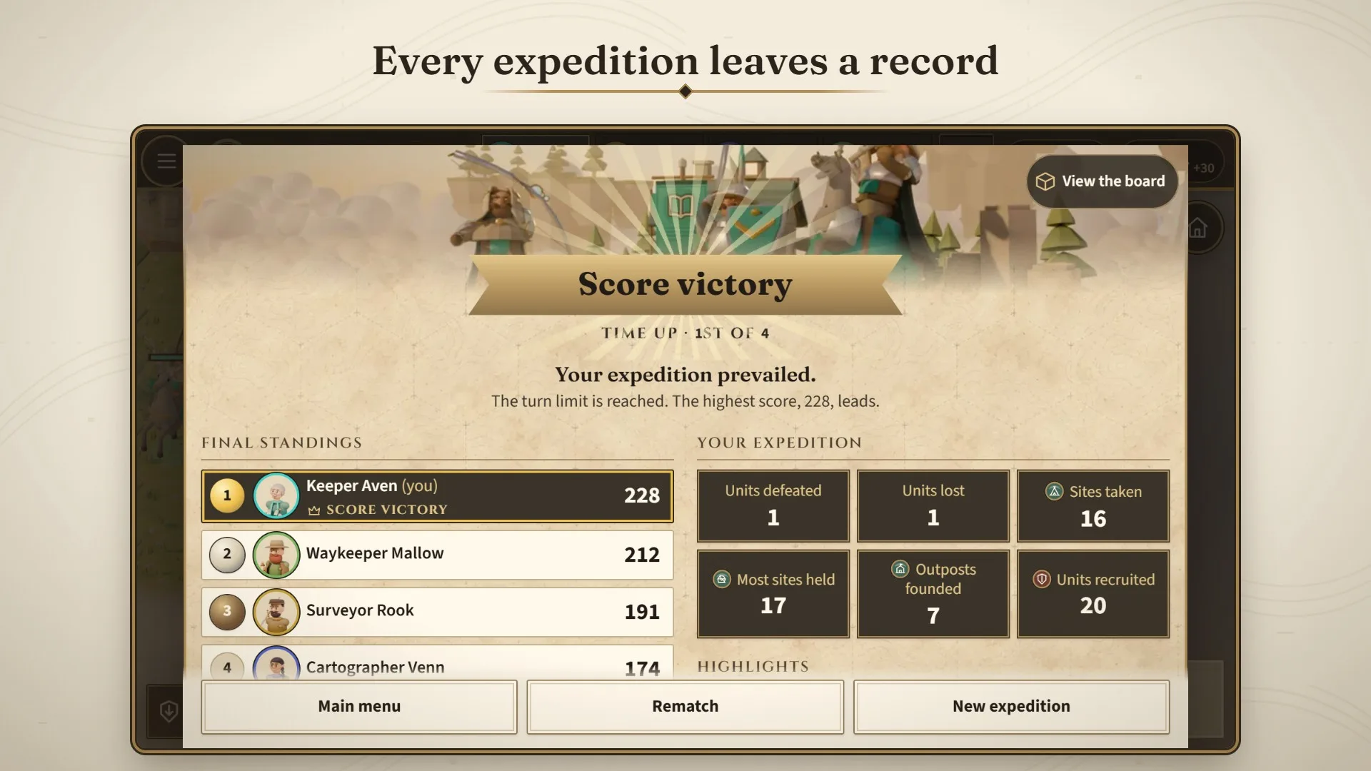 The Expedition Report after a finished match.